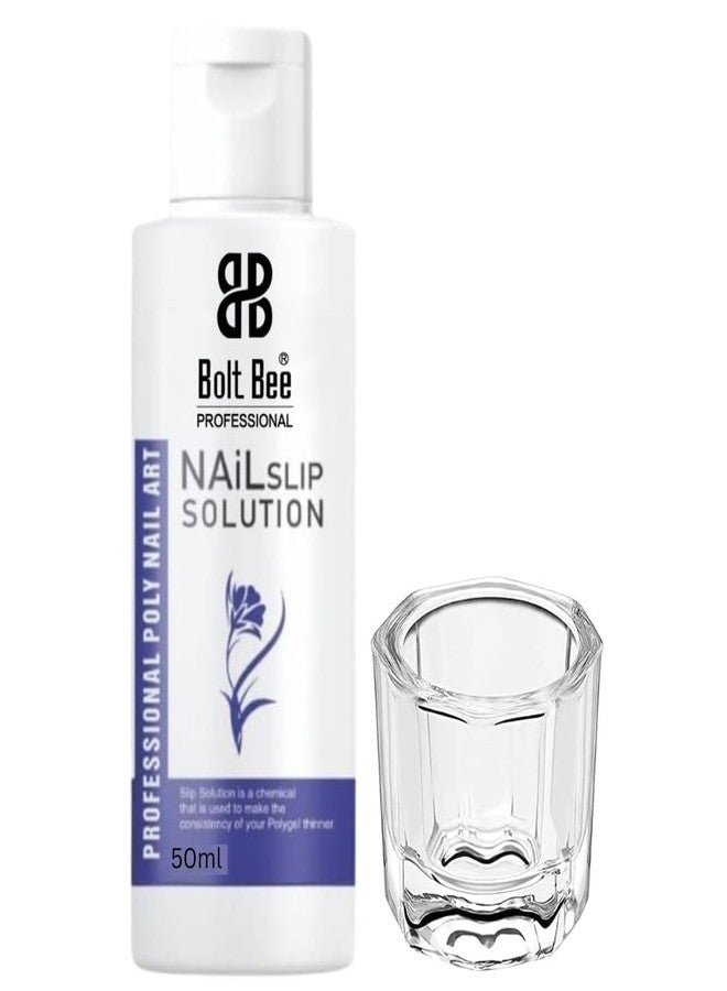 bolt bee “Bolt Bee Professional Nail Slip Solution 50ml with Glass Cup - Poly Nail Gel Liquid for Smoothing & Shaping Polygel Extension, Nail Art Manicure Tool Kit” - Image 1