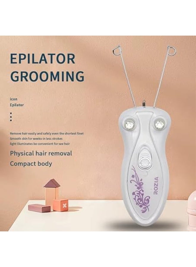 جهاز إزالة الشعر بالخيط الكهربائي للنساء - مزيل شعر الوجه للشفة العليا والذقن والمناطق الحساسة، جهاز محمول مصنوع من مادة ABS والفولاذ المقاوم للصدأ بتقنية الخيط التقليدية، قابل لإعادة الشحن، تصميم باللونين البنفسجي والأبيض - Image 3