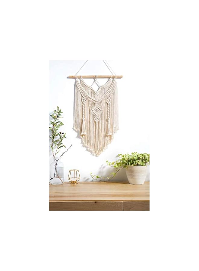 The Bros Wall Hanging Handmade Wooven Tapestry Bohemian Wall Art 35 * 65cm Cotton Rope Boho Home Decor for Bedroom Living Room with Wooden Hook - Image 4