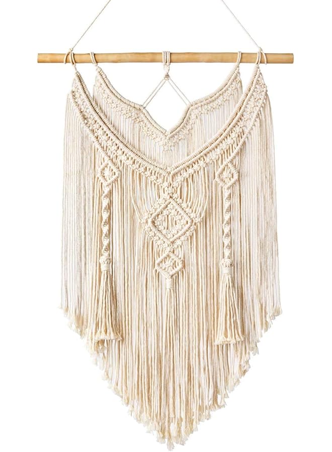 The Bros Wall Hanging Handmade Wooven Tapestry Bohemian Wall Art 35 * 65cm Cotton Rope Boho Home Decor for Bedroom Living Room with Wooden Hook - Image 1