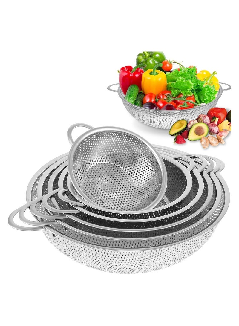 MOMENT مصفاة ستانلس ستيل متعددة الاستخدامات 6 قطع من MOMENT مع مقبض للمطبخ/لتصريف المعكرونة/شطف الخضروات والفواكه، قوية وآمنة للغسل في غسالة الصحون - Image 1