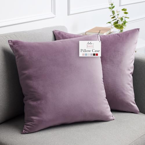 lalaLOOM Velvet Throw Pillow Covers, Set of 2, 18x18 Decorative Square Pillows Home Decor, Soft Accent Cases, Silky Machine Washable Pillowcases for Sofa, Couch, Bedroom, Living Room, Plum Purple - Image 1