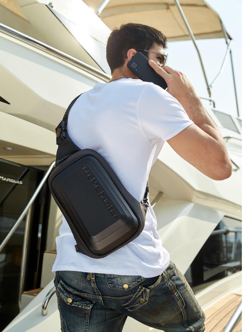 ARCTIC HUNTER semi hard shell crossbody bag water resistant anti theft unisex fashion shoulder bag for travel business casual use xb00126 black - Image 4