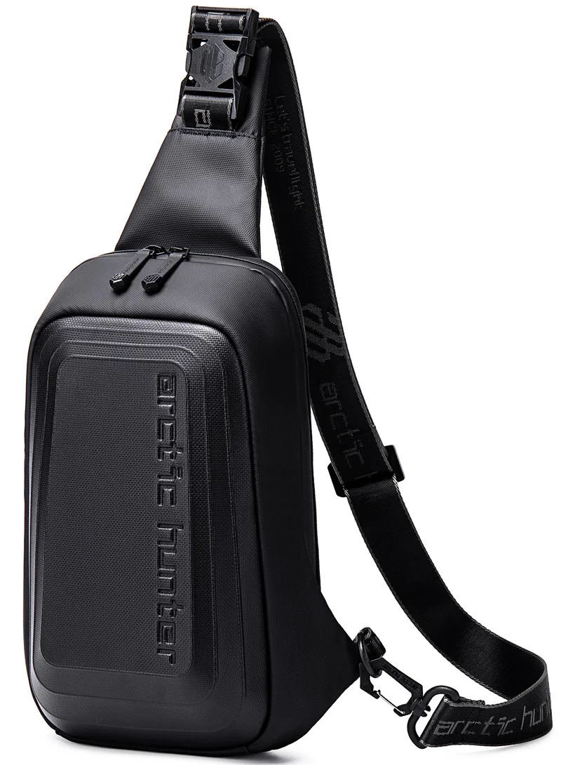 ARCTIC HUNTER semi hard shell crossbody bag water resistant anti theft unisex fashion shoulder bag for travel business casual use xb00126 black