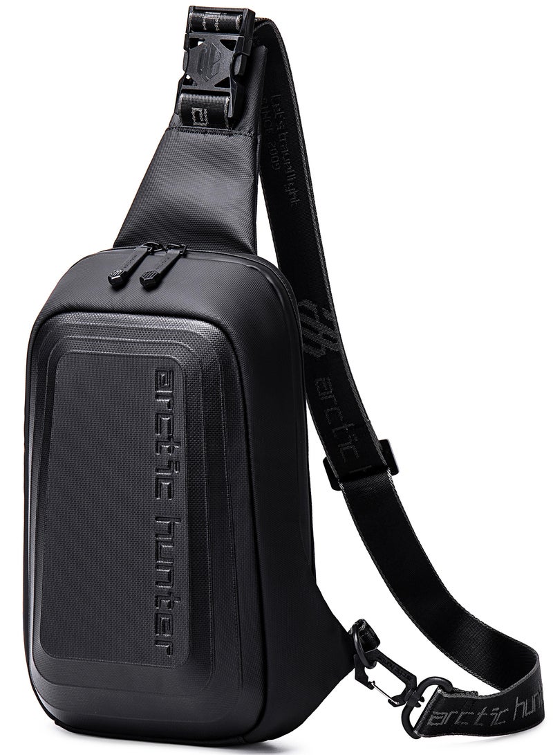 ARCTIC HUNTER semi hard shell crossbody bag water resistant anti theft unisex fashion shoulder bag for travel business casual use xb00126 black - Image 1