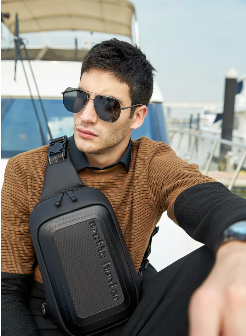 ARCTIC HUNTER semi hard shell crossbody bag water resistant anti theft unisex fashion shoulder bag for travel business casual use xb00126 black