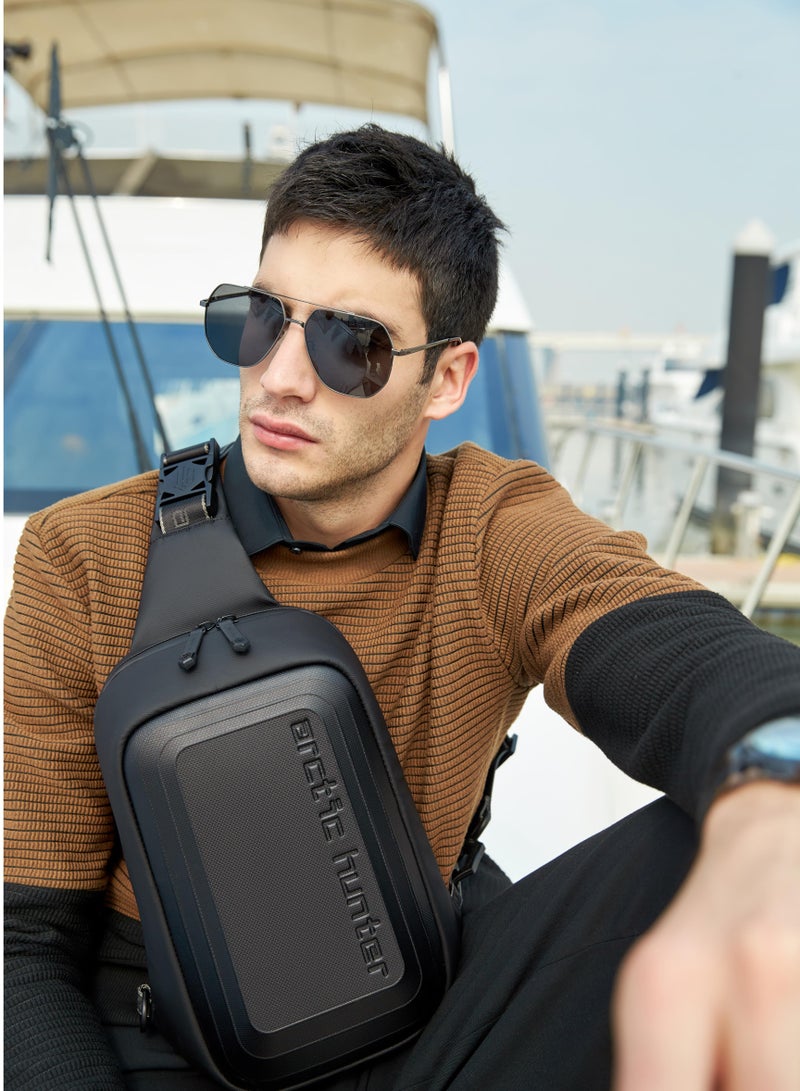 ARCTIC HUNTER semi hard shell crossbody bag water resistant anti theft unisex fashion shoulder bag for travel business casual use xb00126 black - Image 2