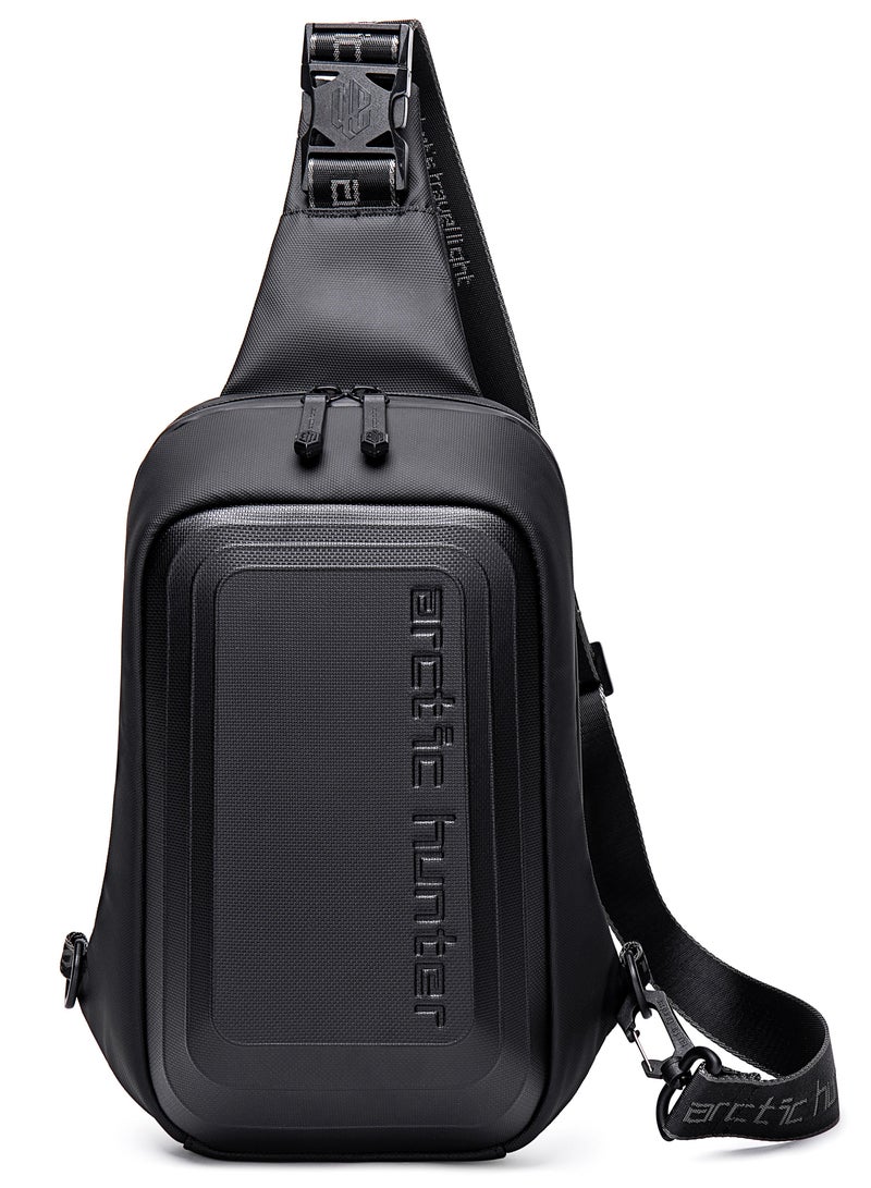 ARCTIC HUNTER semi hard shell crossbody bag water resistant anti theft unisex fashion shoulder bag for travel business casual use xb00126 black - Image 3