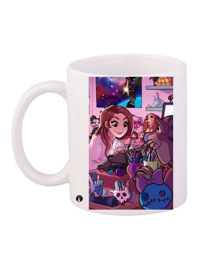RYN Cartoon Printed Coffee Mug White/Pink/Brown 11ounce