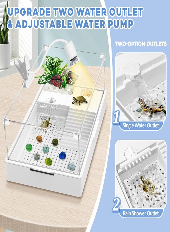GOZILLA Large Turtle Tank Kit+Water Pump, Acrylic Turtle Tank Starter Kit with Adjustable 5W Water Pump and Two Shower Heads, Multi-Functional Area for Small/Medium Turtles(Large-White Kit) - Image 3