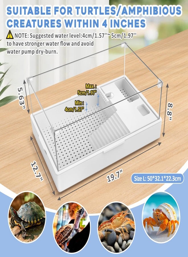 GOZILLA Large Turtle Tank Kit+Water Pump, Acrylic Turtle Tank Starter Kit with Adjustable 5W Water Pump and Two Shower Heads, Multi-Functional Area for Small/Medium Turtles(Large-White Kit) - Image 2