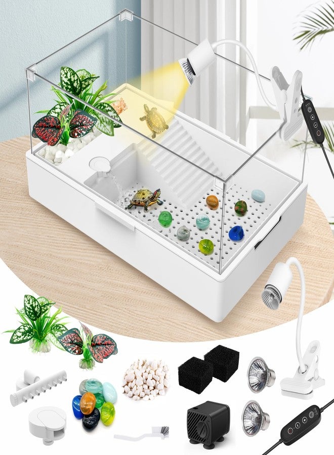 GOZILLA Large Turtle Tank Kit+Water Pump, Acrylic Turtle Tank Starter Kit with Adjustable 5W Water Pump and Two Shower Heads, Multi-Functional Area for Small/Medium Turtles(Large-White Kit) - Image 1