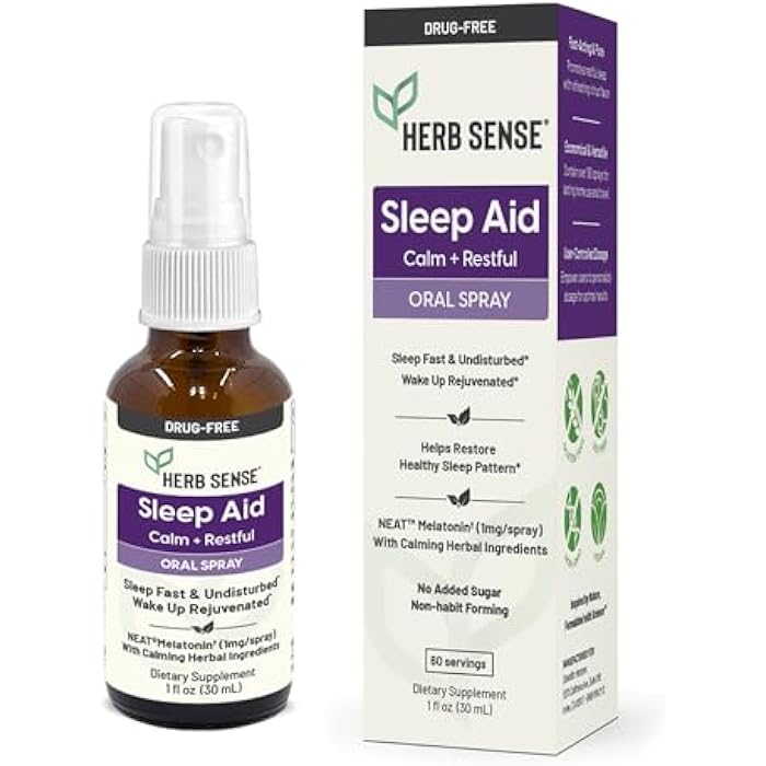 Herb Sense Sleep Aid, Liquid Melatonin, Natural Herbs, Calm, Restful, Oral Spray,1 oz, Drug-Free, 60 Servings - Image 1