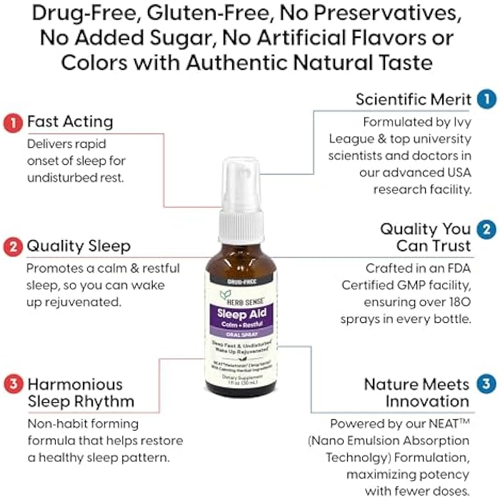 Herb Sense Sleep Aid, Liquid Melatonin, Natural Herbs, Calm, Restful, Oral Spray,1 oz, Drug-Free, 60 Servings - Image 2