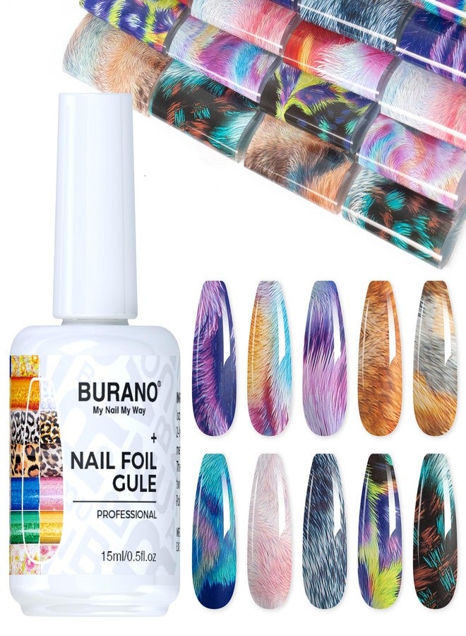 BURANO Nail Art Nail Foil Glue Gel, 15 ML 1 Bottle Foil Transfer Gel with 10PCS Foil Stickers, UV LED Lamp Required Nail Design Nail Foils Glue for Nails (Mable 26) - Image 1
