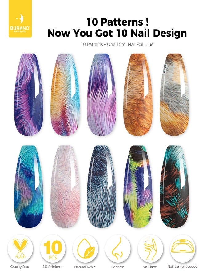 BURANO Nail Art Nail Foil Glue Gel, 15 ML 1 Bottle Foil Transfer Gel with 10PCS Foil Stickers, UV LED Lamp Required Nail Design Nail Foils Glue for Nails (Mable 26) - Image 2