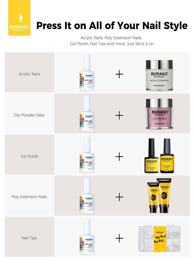 BURANO Nail Art Nail Foil Glue Gel, 15 ML 1 Bottle Foil Transfer Gel with 10PCS Foil Stickers, UV LED Lamp Required Nail Design Nail Foils Glue for Nails (Mable 26) - Image 3