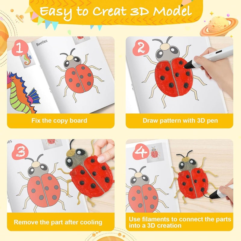 Vomika 3D Pen Printing Drawing Book, Outer Space Theme Painting Template | 40 Patterns Graffiti, 3D Printer Drawing Molds with A PVC Board, Thick Paper Stencils for Starter and Artist DIY Gift - Image 3