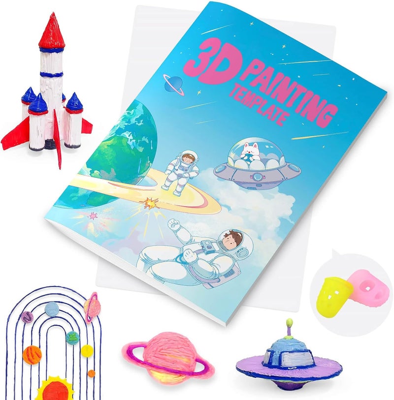 Vomika 3D Pen Printing Drawing Book, Outer Space Theme Painting Template | 40 Patterns Graffiti, 3D Printer Drawing Molds with A PVC Board, Thick Paper Stencils for Starter and Artist DIY Gift - Image 1