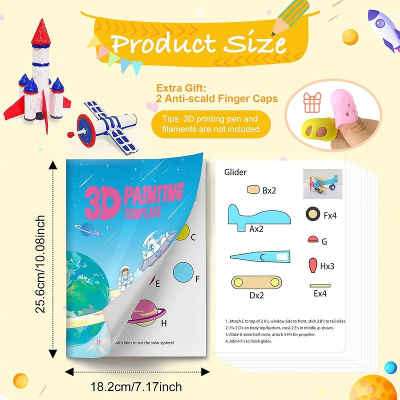 Vomika 3D Pen Printing Drawing Book, Outer Space Theme Painting Template | 40 Patterns Graffiti, 3D Printer Drawing Molds with A PVC Board, Thick Paper Stencils for Starter and Artist DIY Gift - Image 2