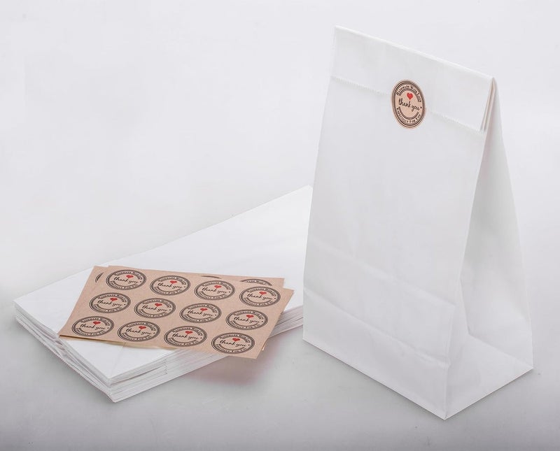 GRANDAN 200 Pack 8 Lb Paper Lunch Bags, Pre-folded 6.1x4x11.8'' Food Grade Recyclable White Kraft Sack Bags for Homemade Food Packing Storage, Bonus Label Seal Stickers - Image 4