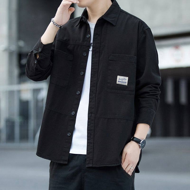 Japanese Casual Long-Sleeve Work Shirt Black - Image 1
