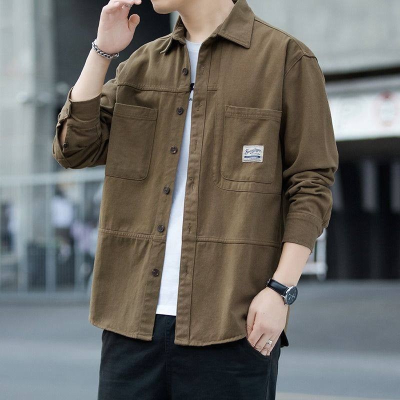 Japanese Casual Long-Sleeve Work Shirt Black - Image 2