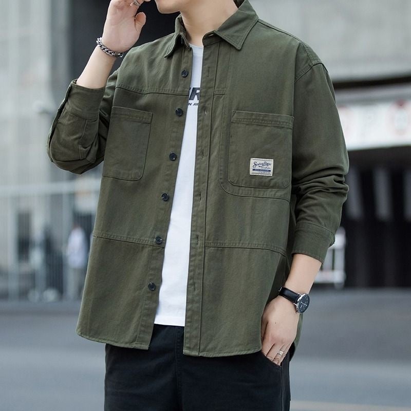 Japanese Casual Long-Sleeve Work Shirt Black - Image 3