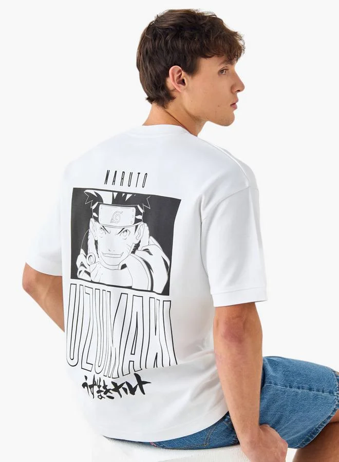 Uzumaki Print Crew Neck T-shirt with Short Sleeves