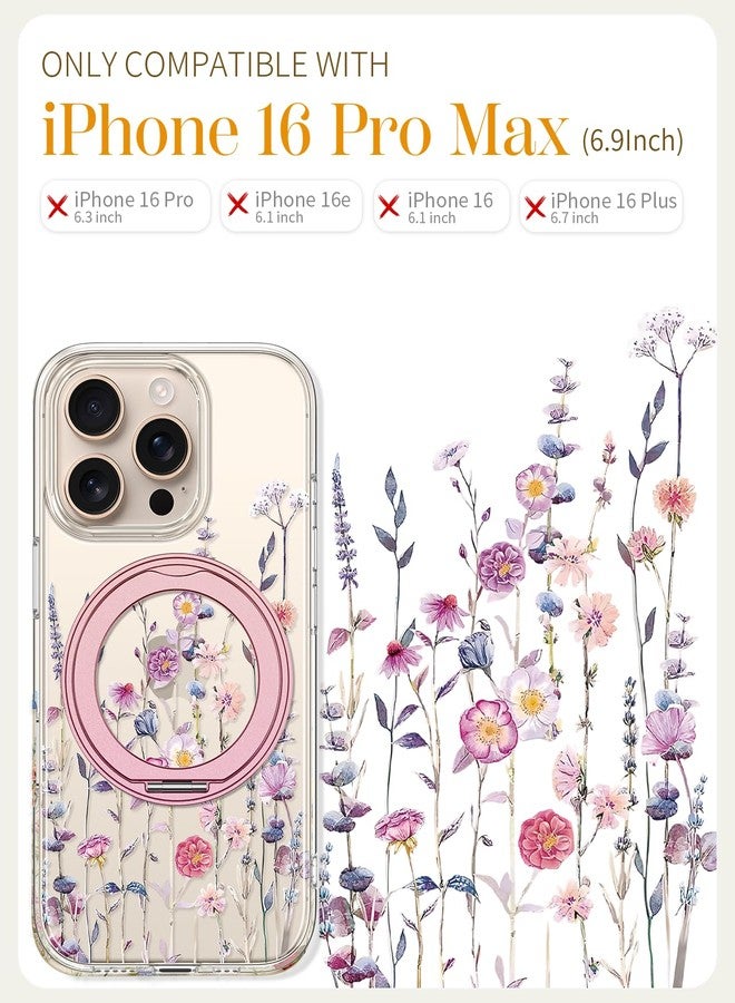 Loheckle جراب Loheckle لهاتف iPhone 16 Pro Max - متوافق مع حامل MagSafe، تصميم فريد وجذاب، شفاف، مصنوع من مادة TPU الناعمة، مزود بحامل مدمج، لون زهرة بنفسجية. - Image 2