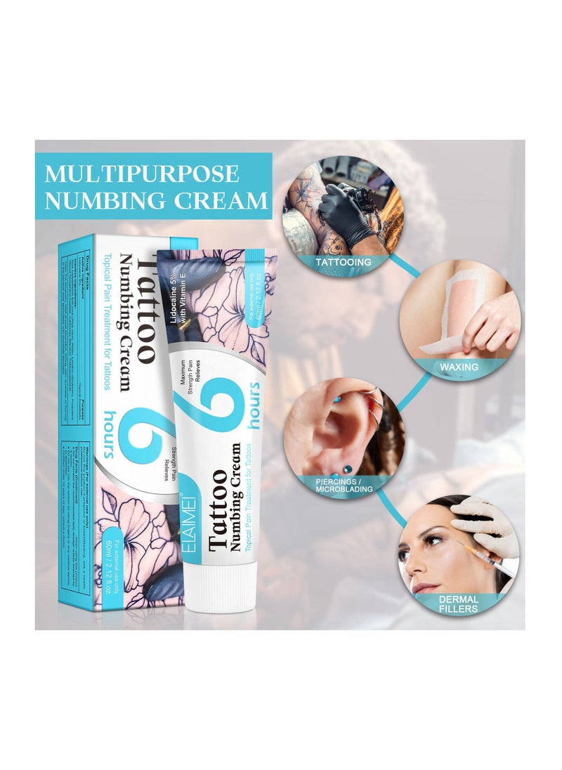 Generic Tattoo Numbing Cream,Topical Pain Treatment for Tattoo, 6-8 Hour Max Strength Painless Tattoo Cream with Aloe Vera, Vitamin E (60ml) - Image 5