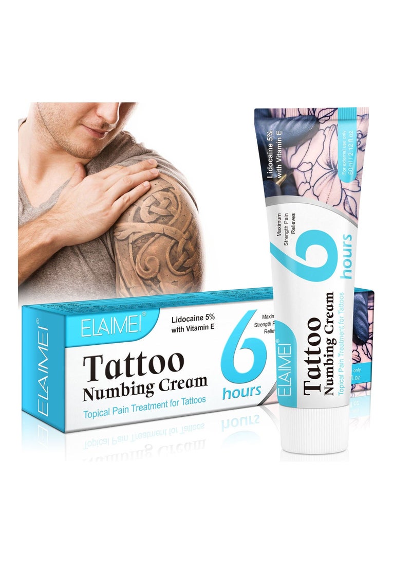 Generic Tattoo Numbing Cream,Topical Pain Treatment for Tattoo, 6-8 Hour Max Strength Painless Tattoo Cream with Aloe Vera, Vitamin E (60ml) - Image 1
