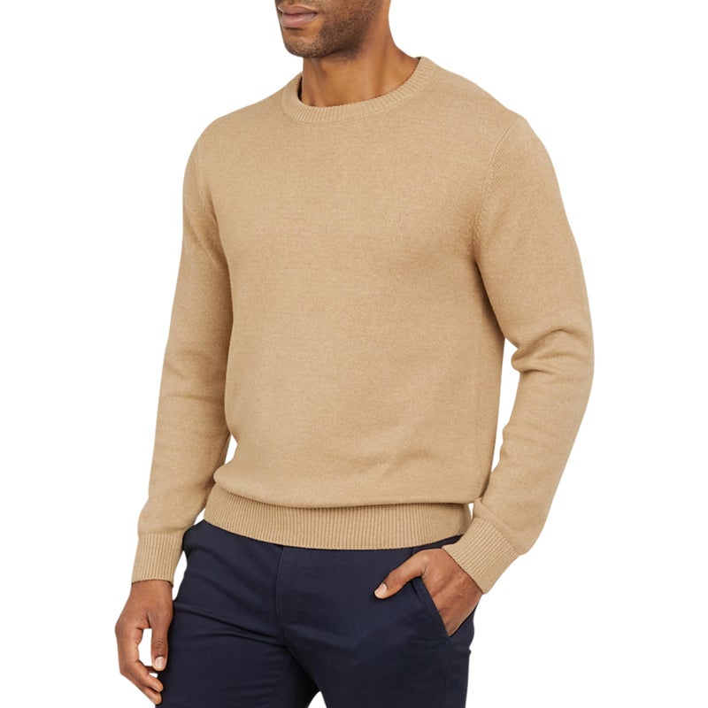 Chaps Men's Classic Fit Long Sleeve Cotton Jersey Midweight Crewneck Sweater, Camel Heather, Large - Image 1