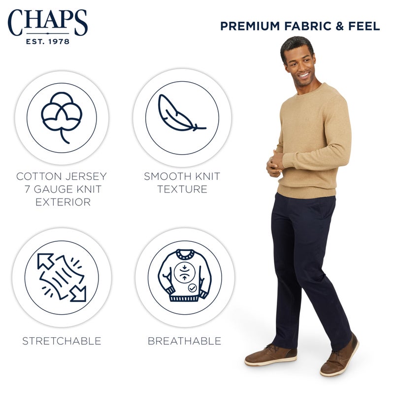 Chaps Men's Classic Fit Long Sleeve Cotton Jersey Midweight Crewneck Sweater, Camel Heather, Large - Image 5