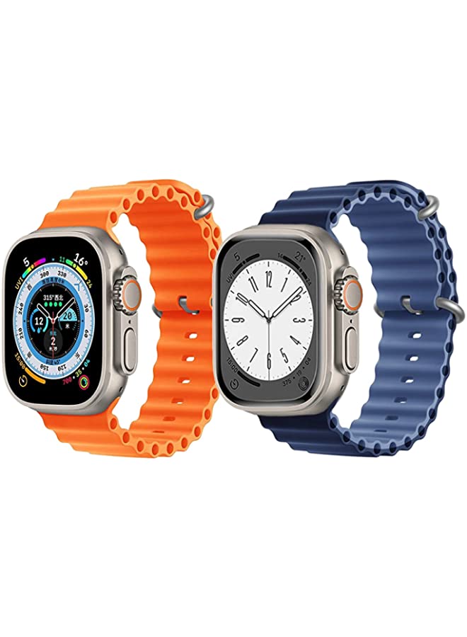 IAF Silicone Ocean Band Strap for Apple Watch Ultra 8 49mm Orange Single Color Strap with Navy Blue/Blue Double Side Strap Set of 2