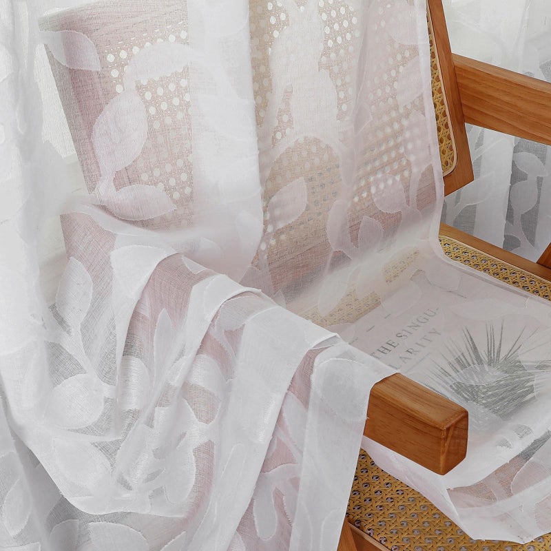 Ovzme White Sheer Curtains 84 Inches Long 2 Panels For Living Room Jacquard Clip Leaf Pattern Textured Light Filtering Window Semi Sheer Voile Drapes For Bedroom Each Panel 42 X 84 Inch - Image 4