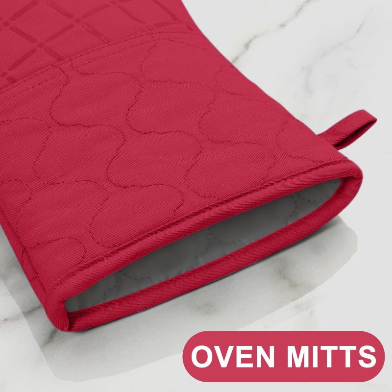 BSKSSK Oven Mitts Kitchen Towels and Dishcloths Pot Holders Sets  Oven Gloves Kitchen Dish Towels 500 Degree Heat Resistant Potholders with Non-Slip Silicone Surface for Cooking  Grilling  Baking-Red - Image 4