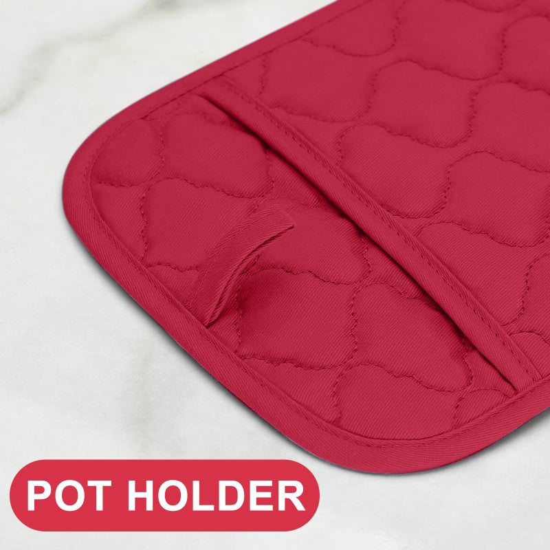 BSKSSK Oven Mitts Kitchen Towels and Dishcloths Pot Holders Sets  Oven Gloves Kitchen Dish Towels 500 Degree Heat Resistant Potholders with Non-Slip Silicone Surface for Cooking  Grilling  Baking-Red - Image 3