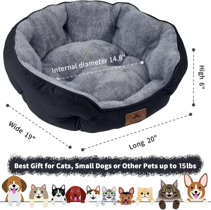 Asvin Small Dog Bed for Small Dogs, Cat Beds for Indoor Cats, Pet Bed for Puppy and Kitty, Extra Soft & Machine Washable with Anti-Slip & Water-Resistant Oxford Bottom, Black, 20 inches - Image 3