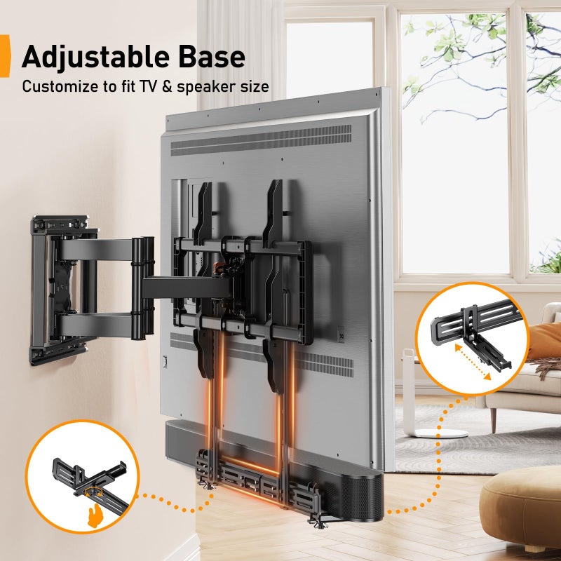 Perlegear Soundbar Mount, Sound Bar Mount with Holes/Without Holes, Sound Bar Mounts Under TV up to 15 lbs, Non-Slip Base Holder Extends 3.5â€ to 6â€, Attach Speaker to TV or Wall - Image 3