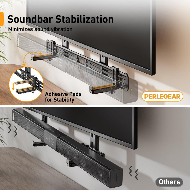 Perlegear Soundbar Mount, Sound Bar Mount with Holes/Without Holes, Sound Bar Mounts Under TV up to 15 lbs, Non-Slip Base Holder Extends 3.5â€ to 6â€, Attach Speaker to TV or Wall - Image 5
