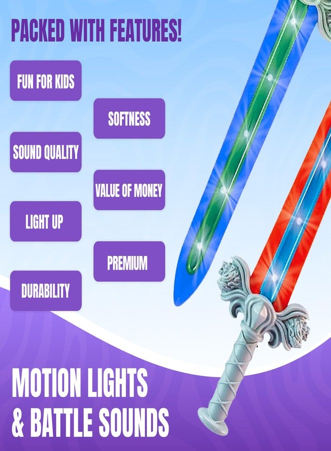 Geospace 23" Knight Geosword Soft & Safe Dueling Toy Swords - 2 Pack with Motion Activated LED Lights & Movement Battle Sounds (Green & Red) - Image 5