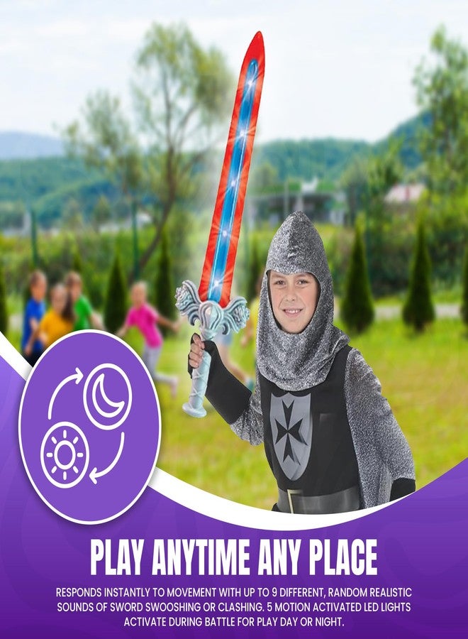 Geospace 23" Knight Geosword Soft & Safe Dueling Toy Swords - 2 Pack with Motion Activated LED Lights & Movement Battle Sounds (Green & Red) - Image 3