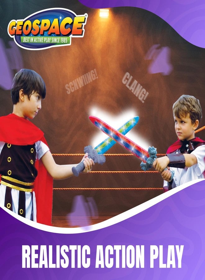 Geospace 23" Knight Geosword Soft & Safe Dueling Toy Swords - 2 Pack with Motion Activated LED Lights & Movement Battle Sounds (Green & Red) - Image 4