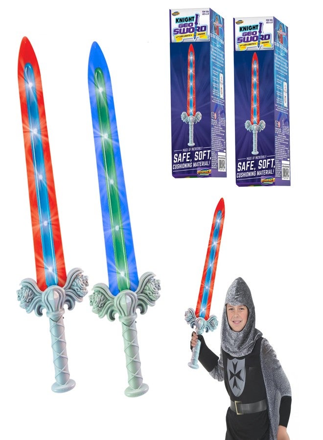 Geospace 23" Knight Geosword Soft & Safe Dueling Toy Swords - 2 Pack with Motion Activated LED Lights & Movement Battle Sounds (Green & Red) - Image 1