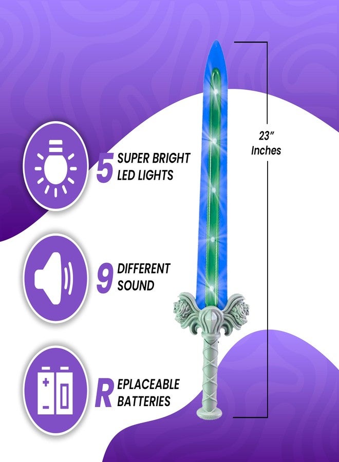 Geospace 23" Knight Geosword Soft & Safe Dueling Toy Swords - 2 Pack with Motion Activated LED Lights & Movement Battle Sounds (Green & Red) - Image 2