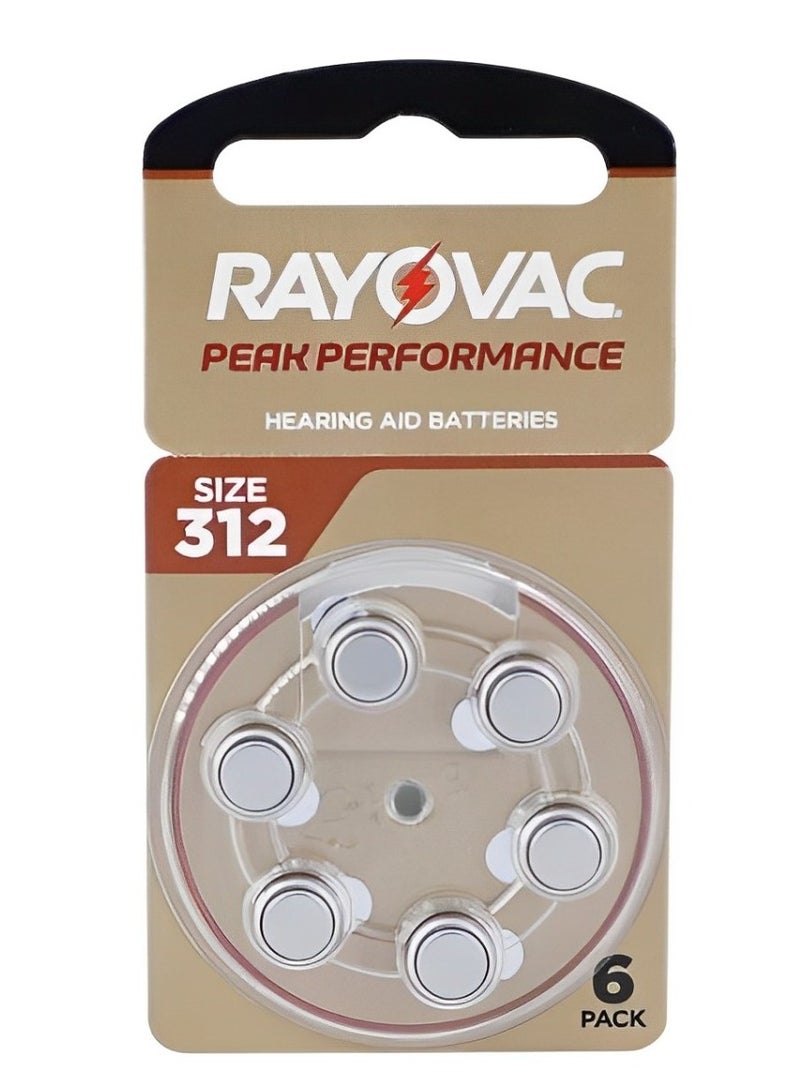 Rayovac Hearing Aid Batteries Peak Performance - type 312 (PR41) blister (6 pcs) , made in united kingdom - Image 1