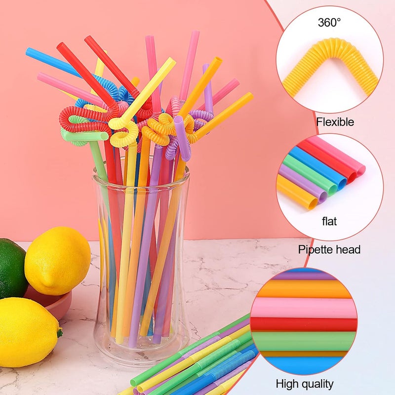 Loccmat 500 Pcs Colorful Straws,Disposable Plastic Drinking Straws,Extra Long Flexible Straws,Disposable Bendy Straws for Party,BPA-Free Plastic Straws,10.2" Long and 0.23'' Diameter (Multicolor) - Image 3