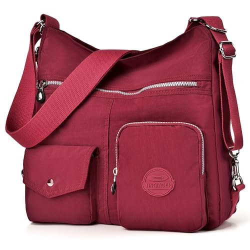 Dora & Liz Multipurpose Hobo Purse for Women with Antitheft RFID, Waterproof Nylon Crossbody Bag Shoulder Handbag, Convertible Backpack (Red) - Image 1