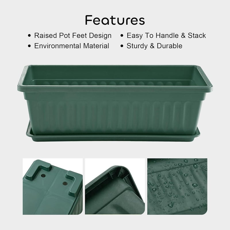 GROWNEER 3 Packs 17 Inches Green Flower Window Box Plastic Vegetable Planters Long Pots with 15 Pcs Plant Labels for Outdoor Indoor Windowsill Patio Garden Home Decor Porch - Image 5